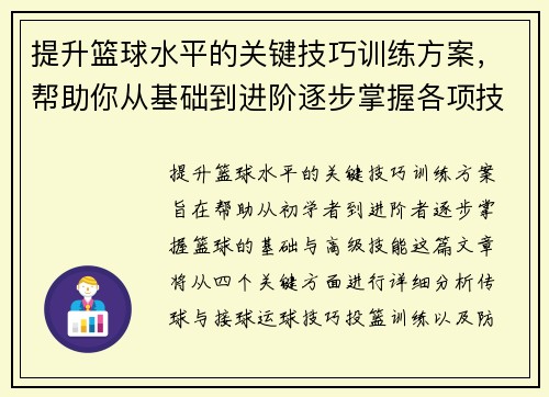提升篮球水平的关键技巧训练方案，帮助你从基础到进阶逐步掌握各项技能