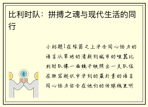 比利时队：拼搏之魂与现代生活的同行